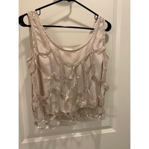 Lush Tops - Crop top tank-top with sequence netting overlay Lush Tops - Crop top tank-top with sequence netting overlay